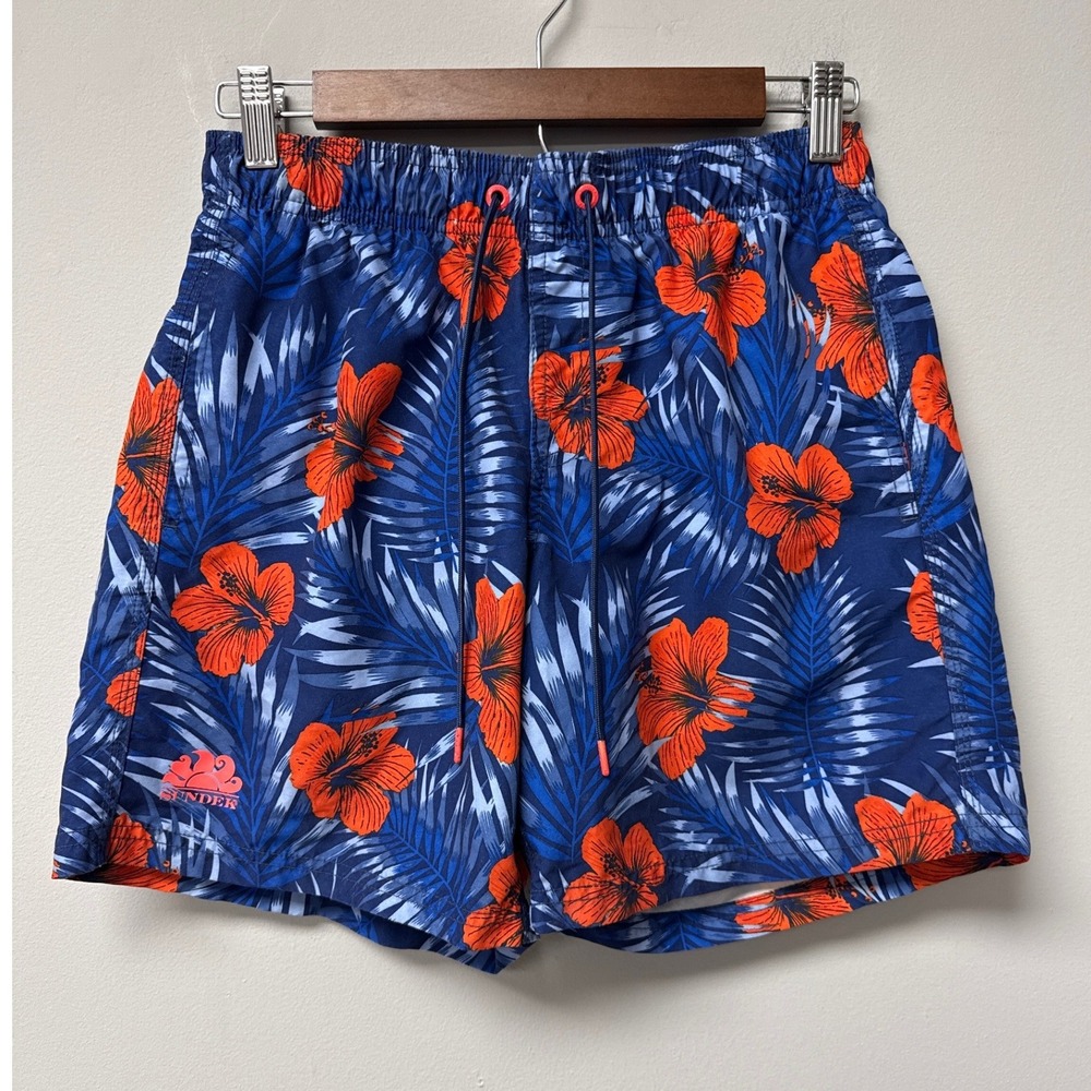 Sundek Swim Shorts Mens‎ Size S Blue Hibiscus Tropical Floral Beach Surf Trunks